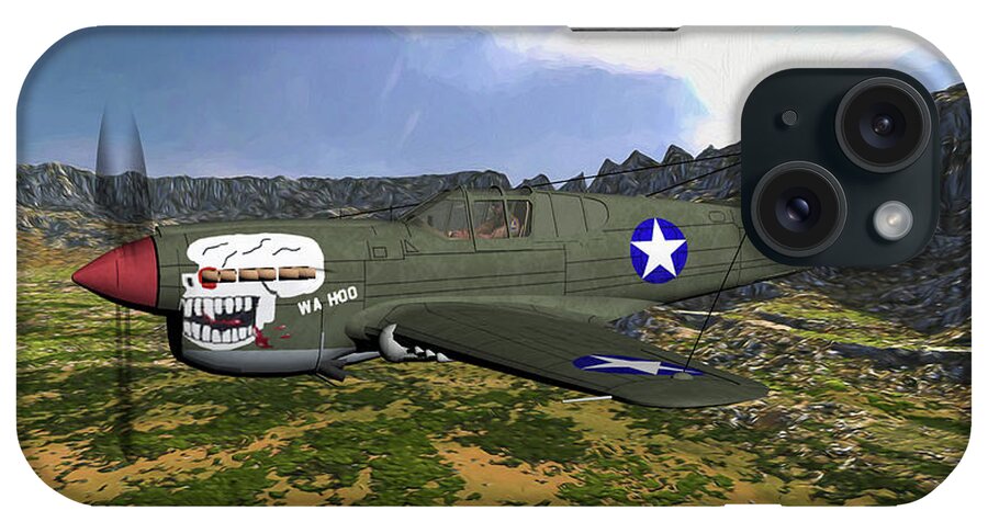 Curtis P-40e Warhawk iPhone Case featuring the digital art Burma Banshees Warhawk - Oil by Tommy Anderson