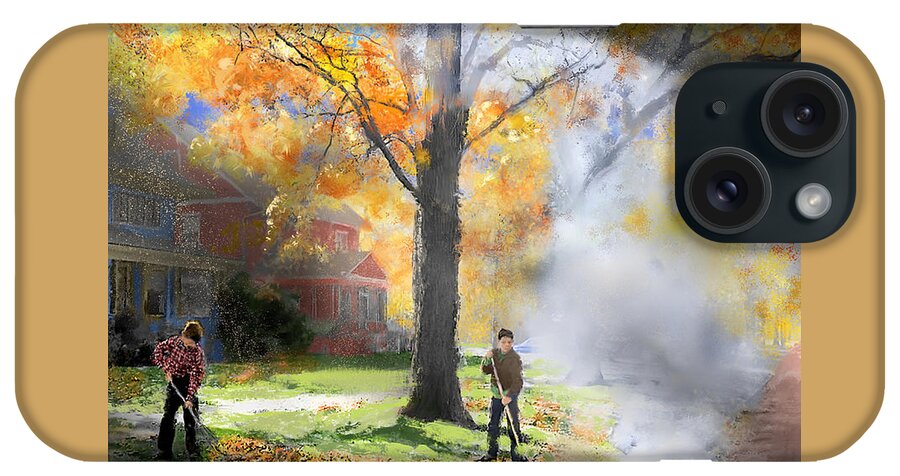 Autumn iPhone Case featuring the digital art Burning The Leaves - 1950s by Glenn Galen