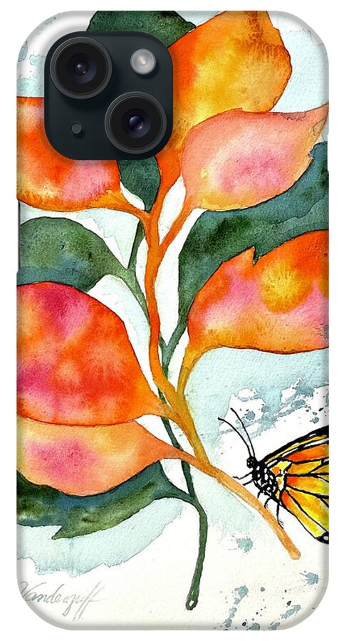 Butterfly iPhone Case featuring the painting Butterfly and Leaves by Hilda Vandergriff