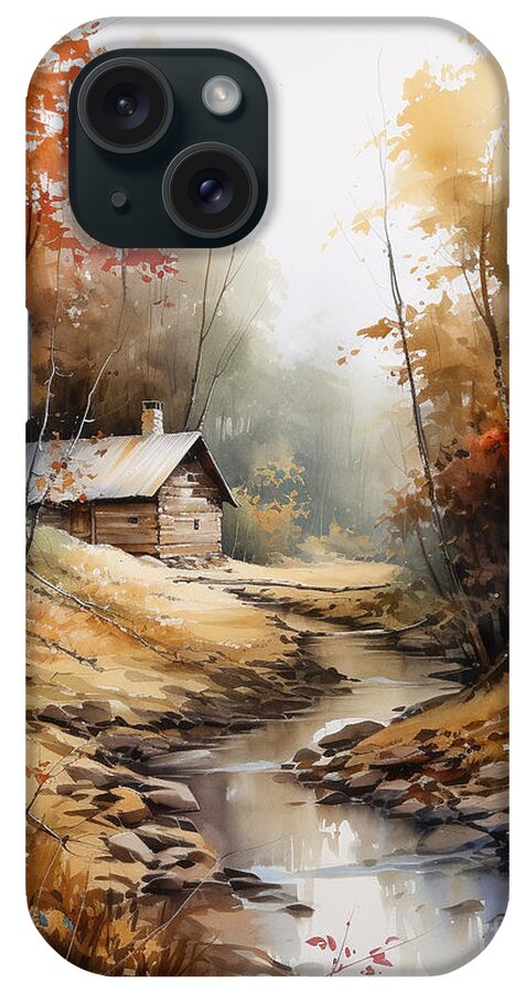 Cabin iPhone Case featuring the digital art Cabin and Stream I by Jay Schankman