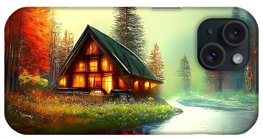 Digital iPhone Case featuring the digital art Cabin on a River by Beverly Read