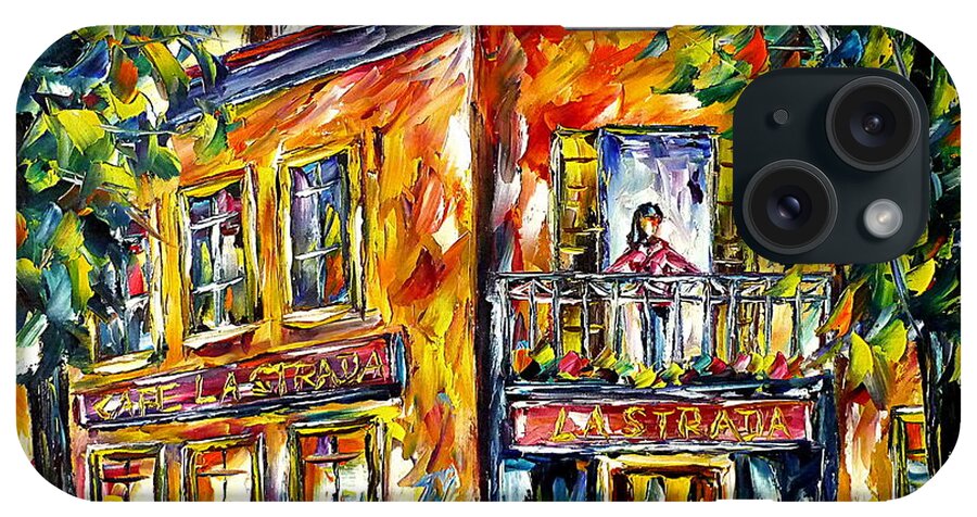 Woman On Balcony iPhone Case featuring the painting Cafe La Strada by Mirek Kuzniar