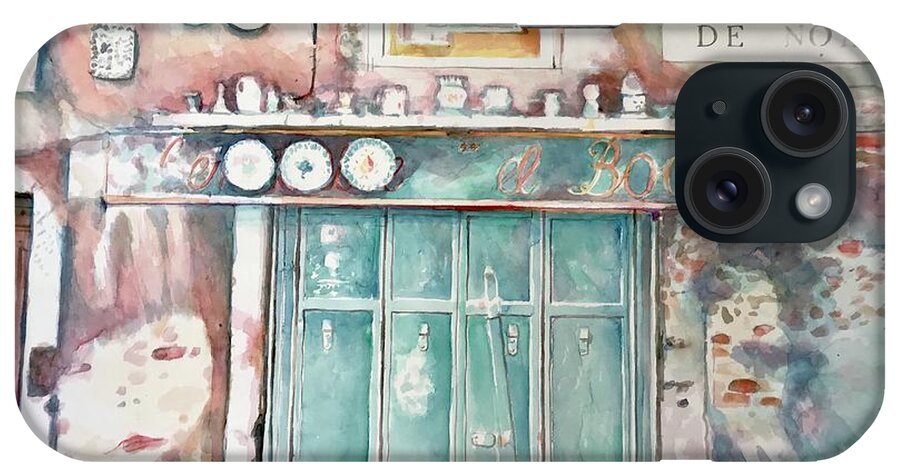 #venice #italy #watercolor #watercolorpainting #street #streetscene #door #window #glenneff #thesoundpoetsmusic #picturerockstudio iPhone Case featuring the painting Calle de Noal Venice Italy by Glen Neff
