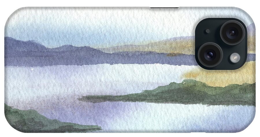 Calm iPhone Case featuring the painting Calm Dreamy Landscape Peaceful Lake Shore Quiet Meditative Nature IV by Irina Sztukowski