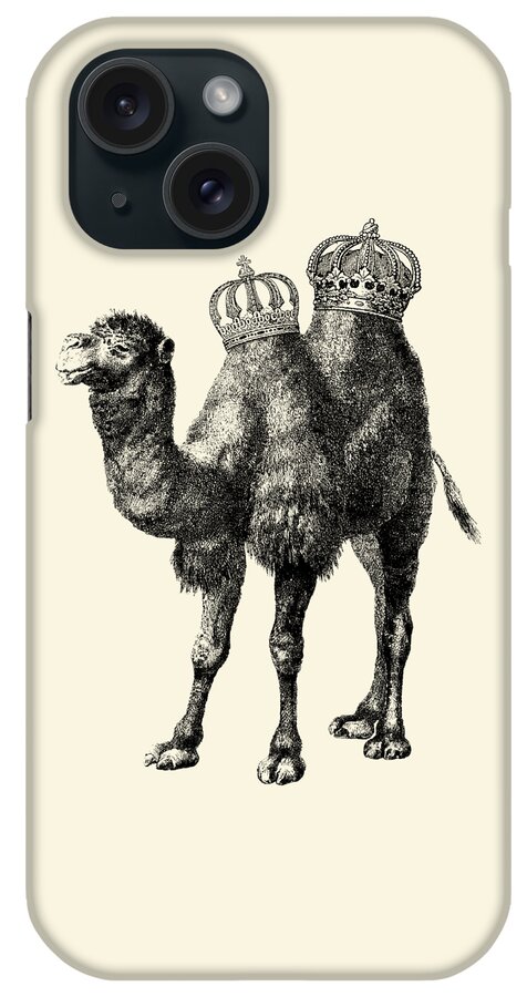 Camel iPhone Case featuring the digital art Camel king in black and white by Madame Memento