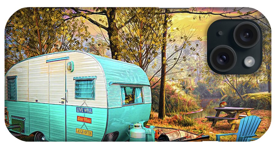 Camper iPhone Case featuring the digital art Camping at the Creek Autumn Painting by Debra and Dave Vanderlaan