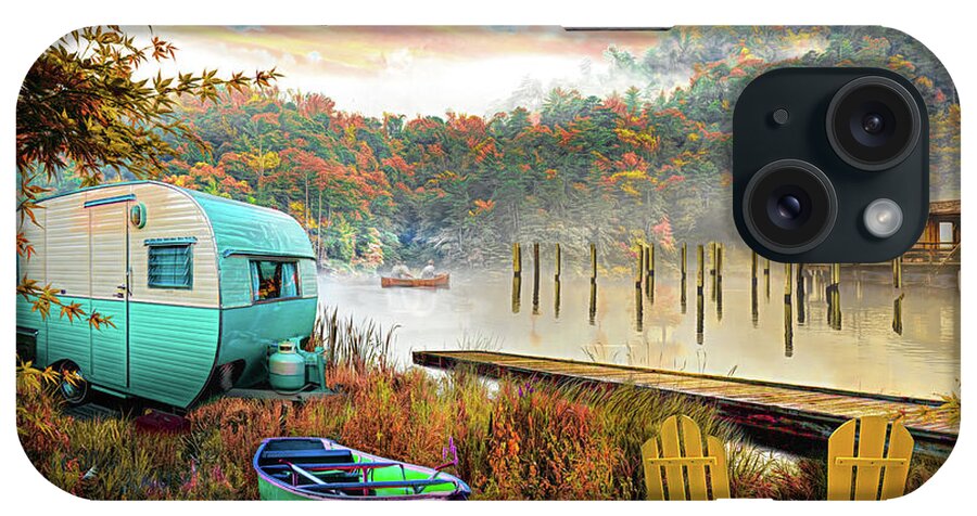Camper iPhone Case featuring the digital art Camping at the Lake in Autumn by Debra and Dave Vanderlaan