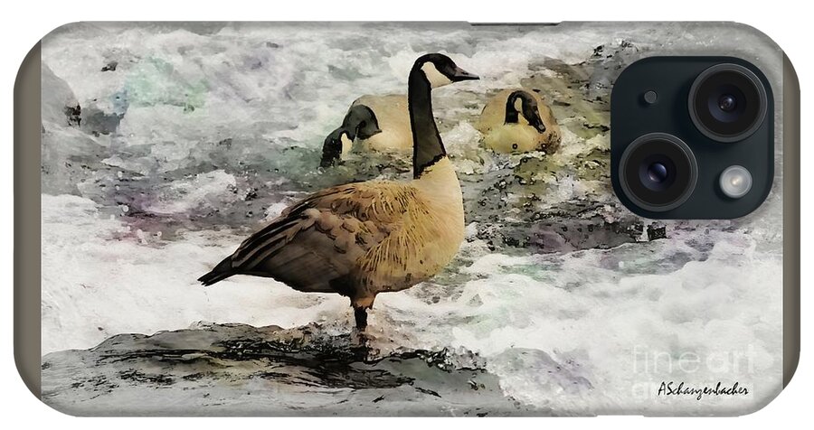 Goose iPhone Case featuring the digital art Canadian Geese by Aurelia Schanzenbacher