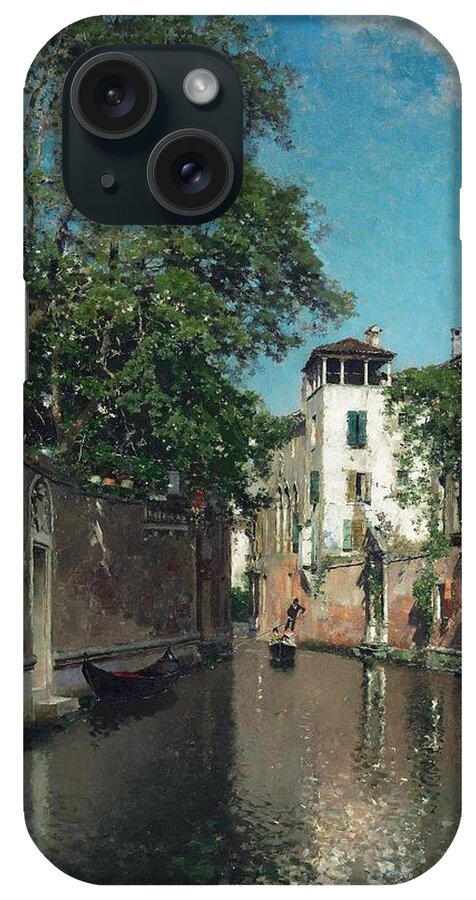 Naturalism iPhone Case featuring the drawing Canal in Venice s by Martin Rico y Ortega Spanish