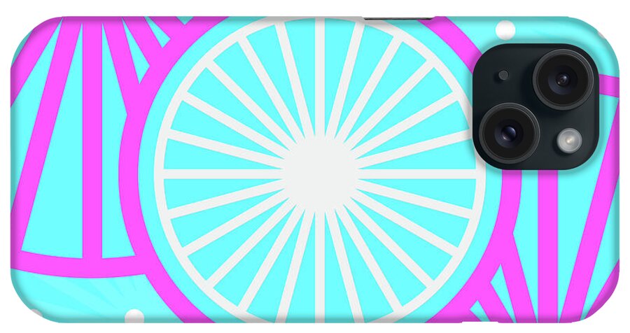 Abstract iPhone Case featuring the mixed media Candy Bubblegum Geometric Glyph Art in Cyan Blue and Pink n.0491 by Holy Rock Design