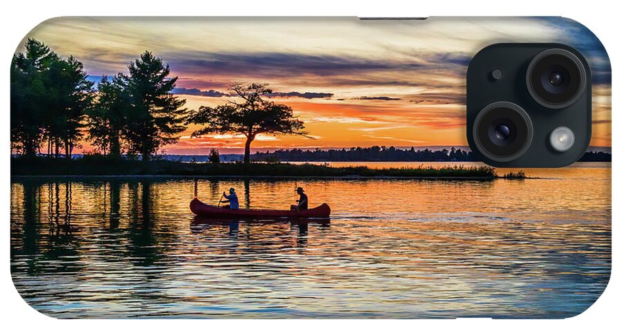 Higgins Lake iPhone Case featuring the photograph Canoe at Sunset by Joe Holley