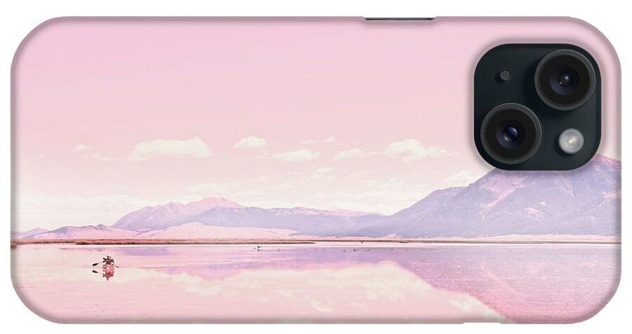 Canoe iPhone Case featuring the photograph Canoeing on Mystical Pink Lake by Jennie Marie Schell