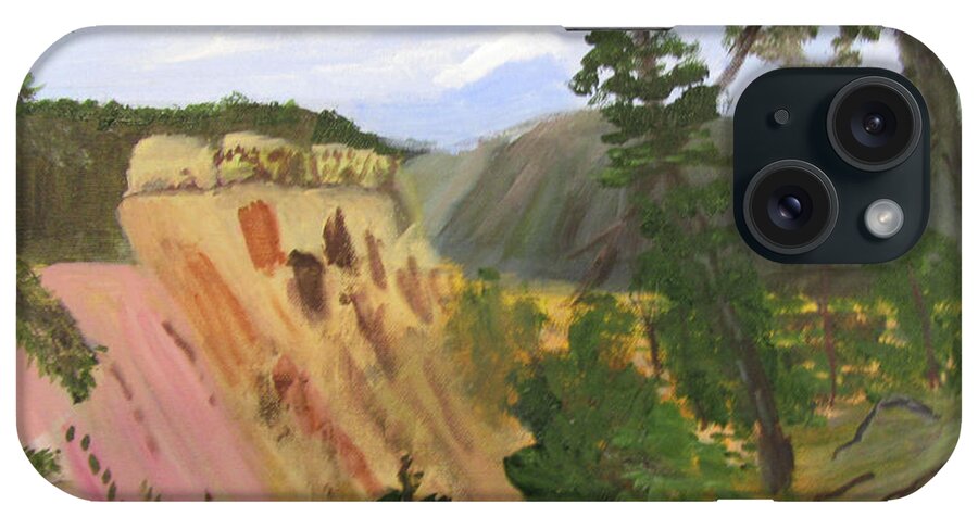 Yellowstone iPhone 15 Case featuring the painting Canyon Colors2 by Linda Feinberg