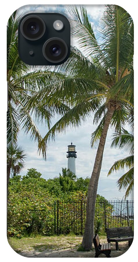 Cape iPhone Case featuring the photograph Cape Florida Lighthouse and Palm Trees on Key Biscayne by Beachtown Views
