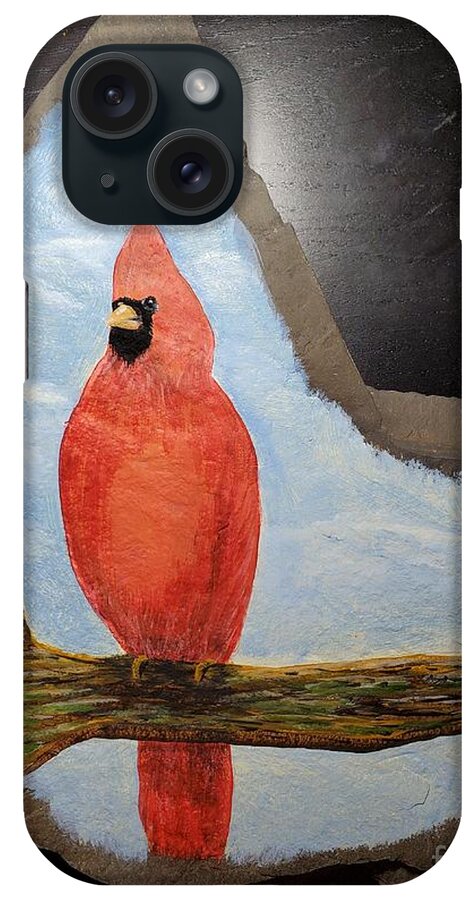 Cardinal iPhone Case featuring the painting Cardinal On Branch by Monika Shepherdson