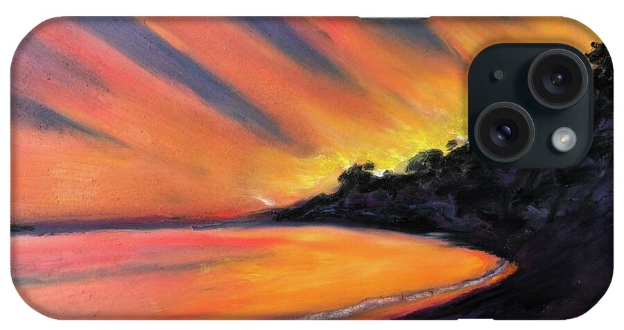 Sunrise iPhone Case featuring the painting Morning Glow, sunrise at Comier- Plage, Haiti by Shirley Galbrecht