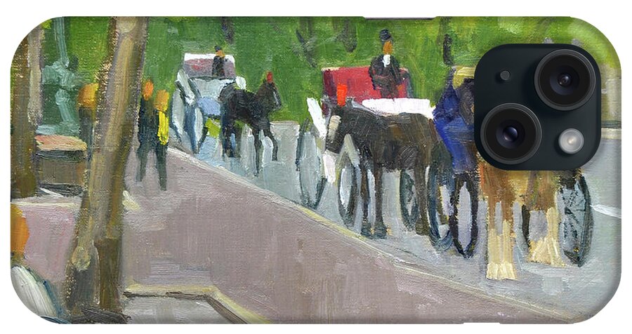 Horse iPhone Case featuring the painting Carriages, Central Park, New York City by Paul Strahm