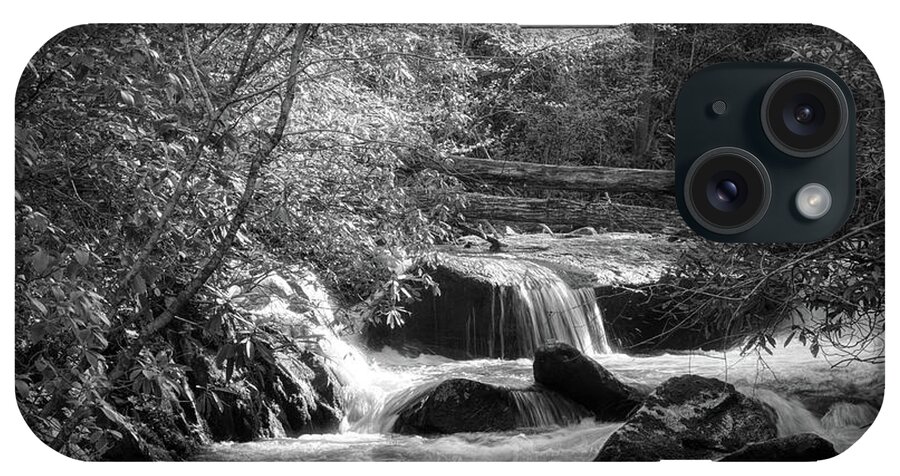 Black iPhone Case featuring the photograph Cascading Waters in the Mountains Black and White by Debra and Dave Vanderlaan