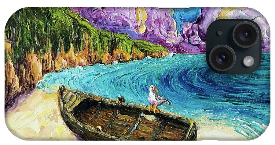 Boat iPhone Case featuring the painting Cast Away Boat on the Beach by Paris Wyatt Llanso