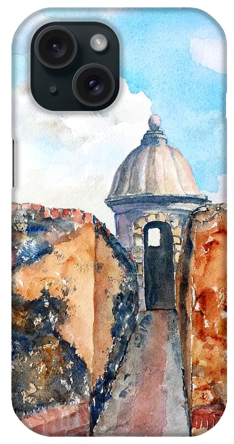 Puerto Rico iPhone Case featuring the painting Castillo de San Cristobal Sentry Door by Carlin Blahnik CarlinArtWatercolor