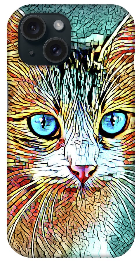 Cat iPhone Case featuring the digital art Cat 685 Turquoise Orange by Lucie Dumas