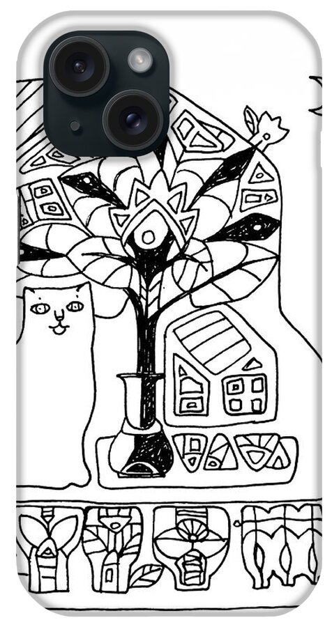 Russian Artists New Wave iPhone Case featuring the tapestry - textile Cat and Flower by Tatiana Koltachikhina