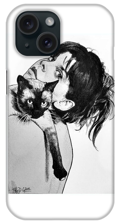 Lily iPhone Case featuring the drawing Cat And Her Lily by Tiffany DiGiacomo