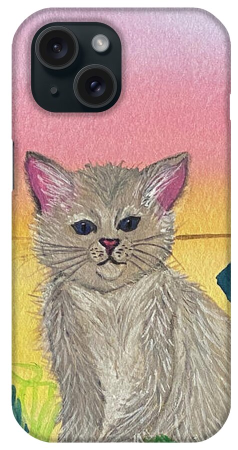 Cat iPhone Case featuring the mixed media Cat and Yarn by Lisa Neuman