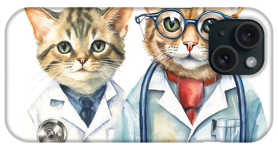 Cat iPhone Case featuring the painting Cat Breed Golden Chinchilla Doctor With A Stethoscope In A Medic by N Akkash