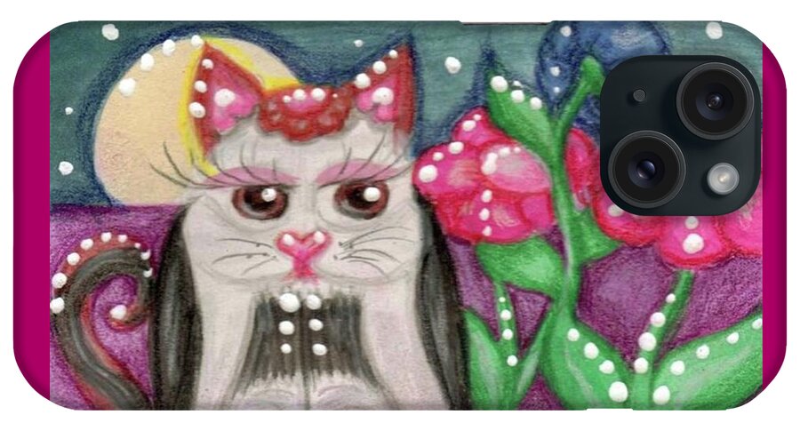 Cat Painting iPhone Case featuring the painting Cat in Moonlight by Monica Resinger