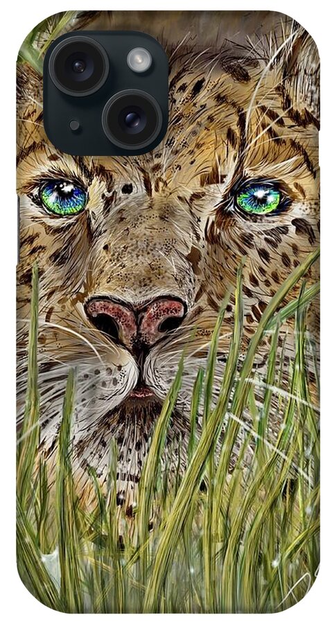 Grass iPhone Case featuring the digital art Cat in the grass by Darren Cannell