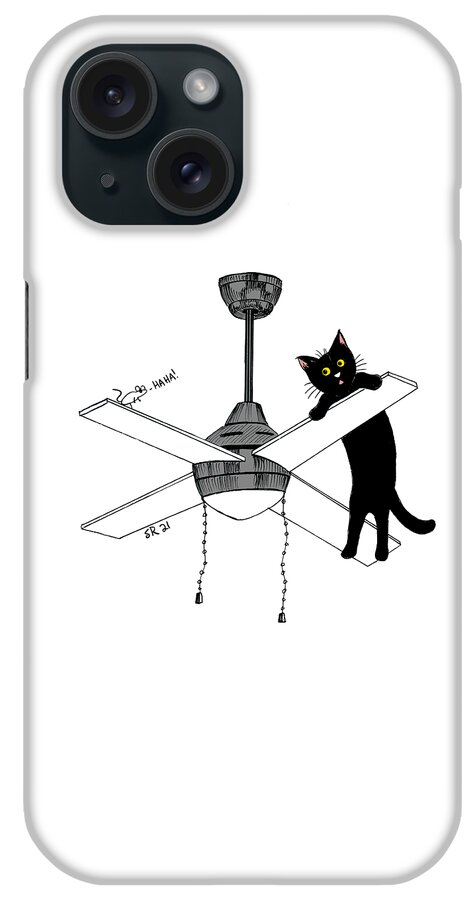 Cat Vs Ceiling Fan iPhone Case featuring the drawing Cat Vs Celing Fan by Shawna Rowe