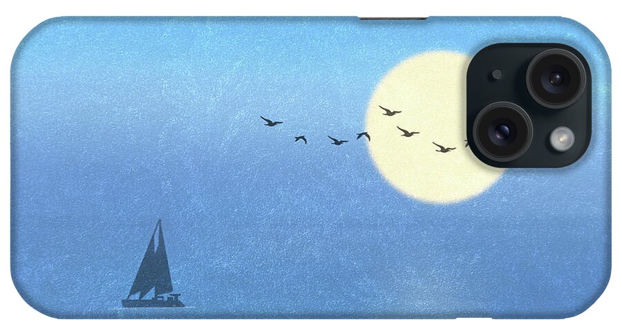 Sailboat iPhone Case featuring the photograph Catamaran Sailing Under a Full Moon on Blue Texture by Patti Deters