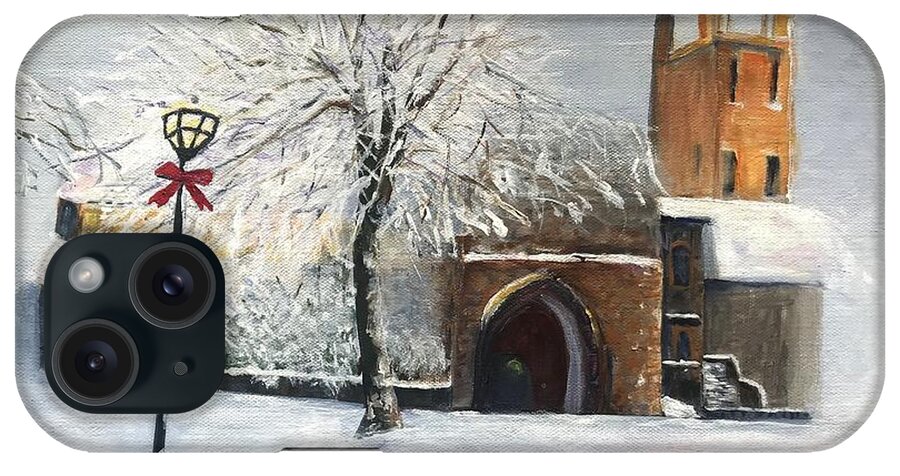 Snow iPhone Case featuring the painting Cathedral at the Holiday by Deborah Naves