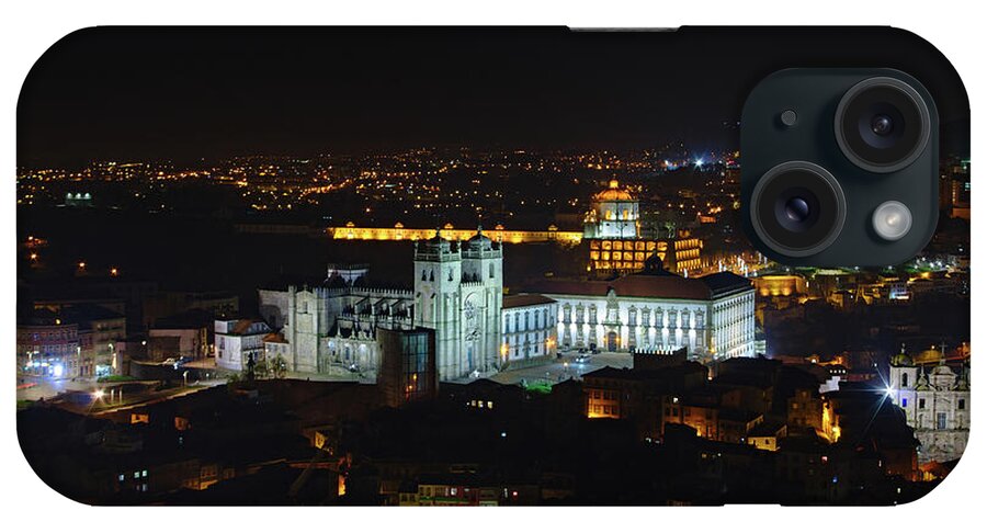Porto iPhone Case featuring the photograph Cathedral of Porto at Night from Clerigos Tower by Angelo DeVal