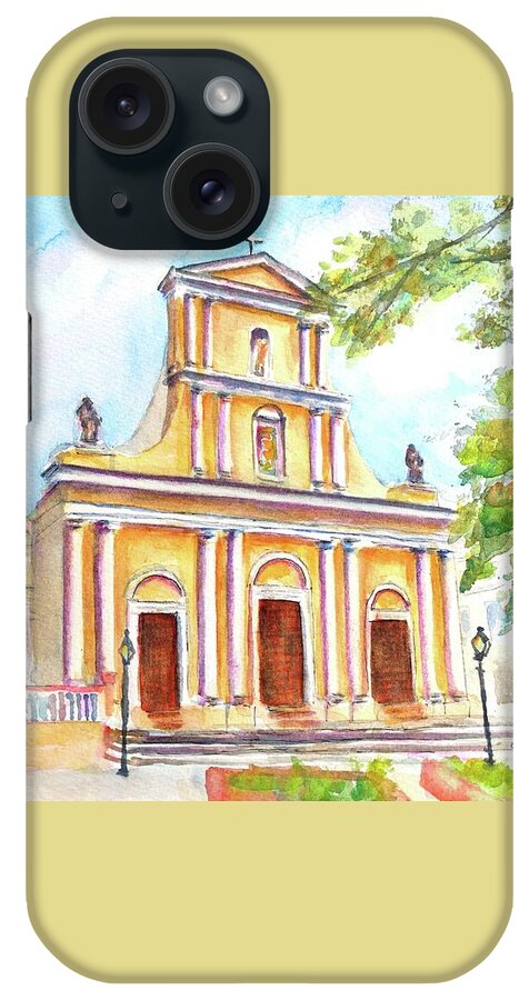 Puerto Rico iPhone Case featuring the painting Cathedral of San Juan Bautista by Carlin Blahnik CarlinArtWatercolor