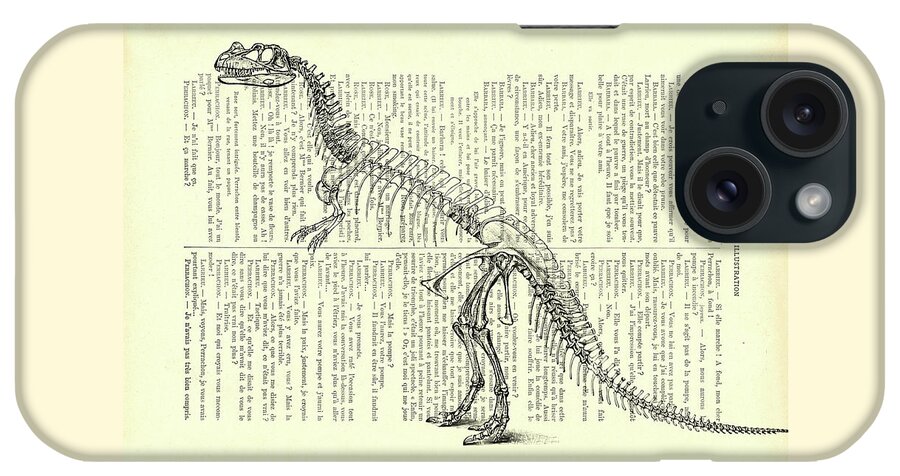 Dino iPhone Case featuring the mixed media Ceratosaurus Skeleton by Madame Memento