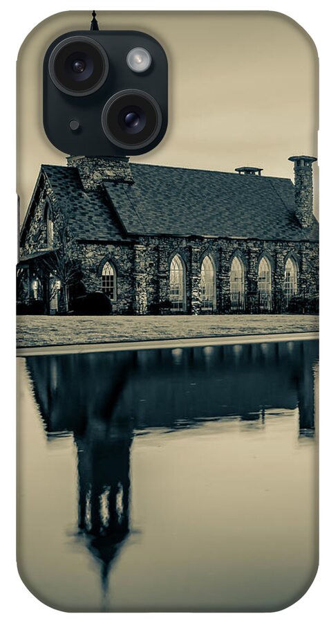 Chapel Of The Ozarks iPhone Case featuring the photograph Chapel of the Ozarks Sepia Reflections - Ridgedale Missouri by Gregory Ballos