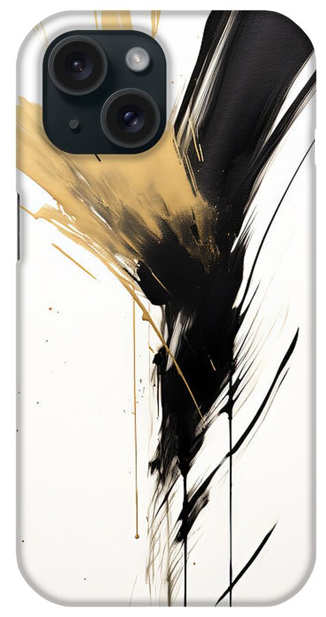 Wabi Sabi iPhone Case featuring the painting Charcoal and Sunshine - Black and Gold Minimalism by Lourry Legarde