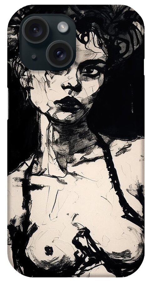 Charcoal iPhone Case featuring the drawing Charcoal Nude by My Head Cinema