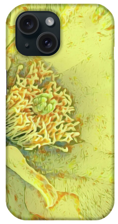 Macro iPhone Case featuring the photograph Charged Up Yellow Flower Abstract Macro by Roberta Byram