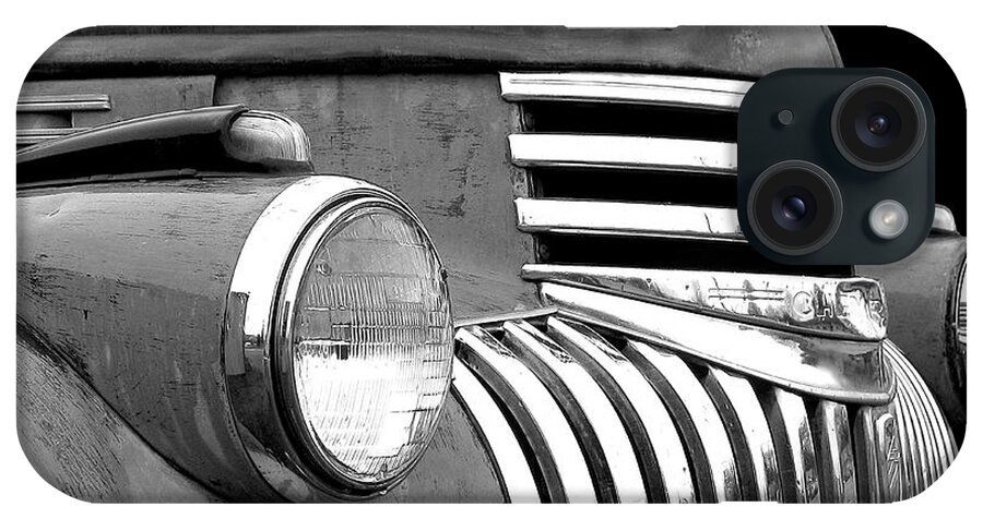 Truck iPhone Case featuring the photograph Chev grill monochrome by Larry Hunter