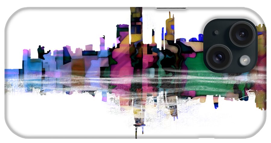 Abstract iPhone Case featuring the mixed media Chicago Skyline Abstract 1B by Eileen Backman