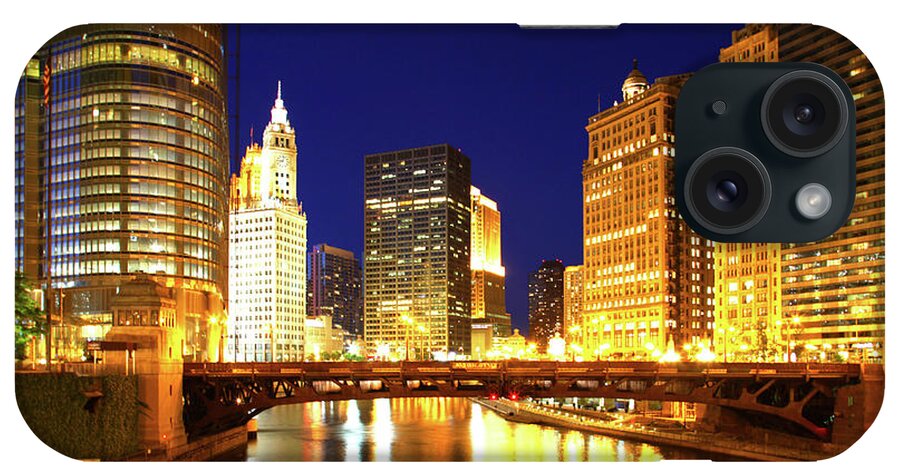 Chicago Skyline iPhone Case featuring the photograph Chicago Skyline Night River by Patrick Malon