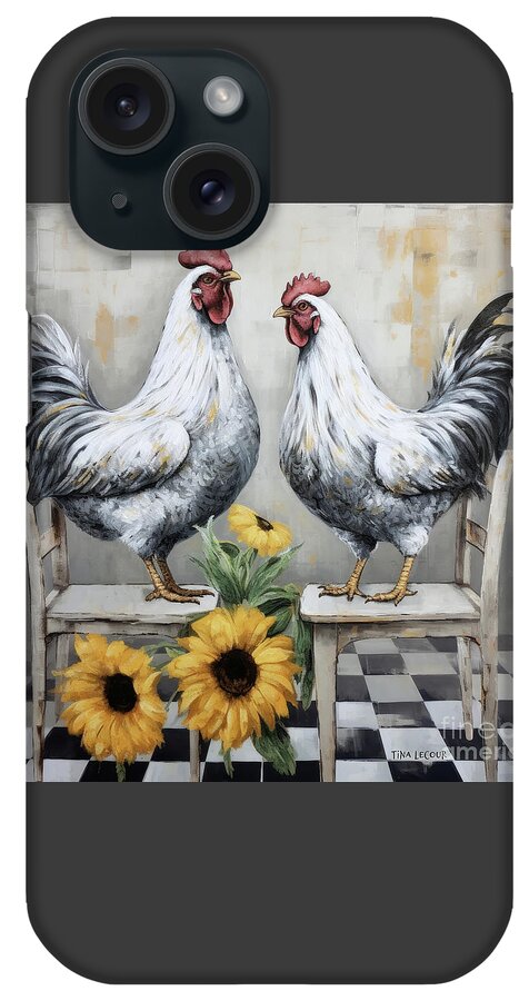 Chickens iPhone Case featuring the painting Chickens On The Chairs by Tina LeCour