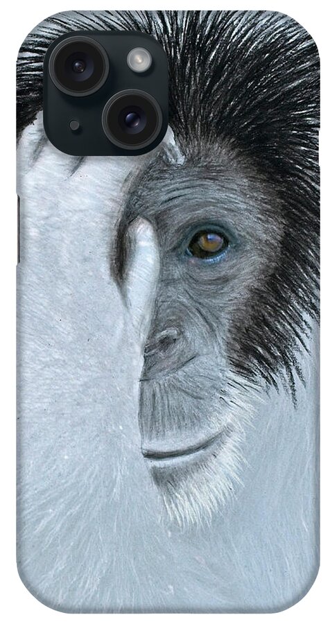 Chimpanzee iPhone Case featuring the mixed media Chimpanzee portrait, mixed media. by Tony Mills