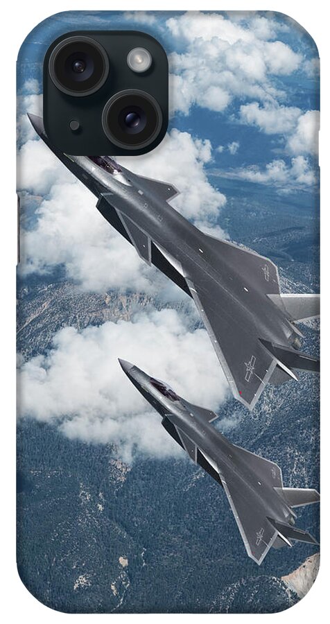 People's Liberation Army Air Force iPhone Case featuring the digital art Chinese J-20 Stealth Fighters by Erik Simonsen