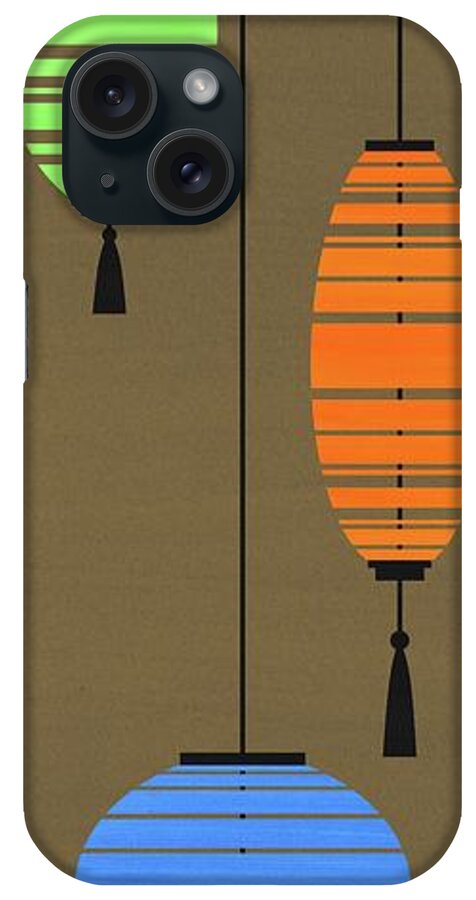 China iPhone Case featuring the mixed media Chinese Paper Lanterns Orange Blue Green by Donna Mibus