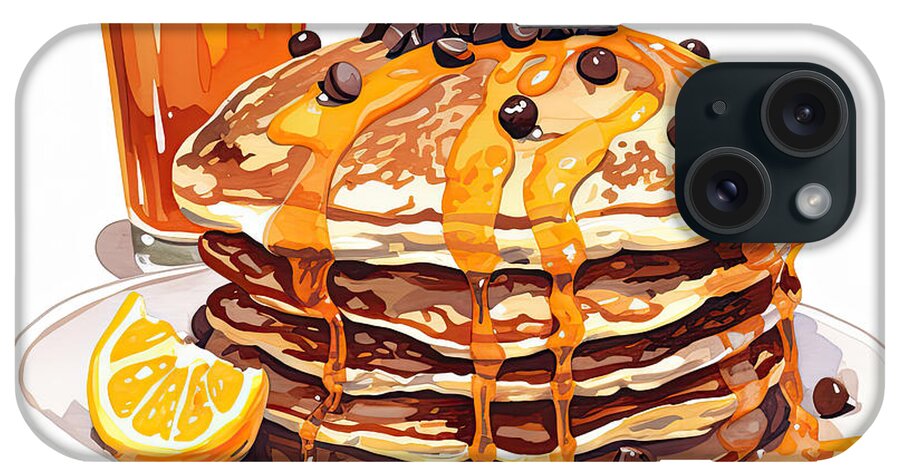 Pancake Art iPhone Case featuring the digital art Chocolate Chip Pancakes - Pancake Art by Lourry Legarde