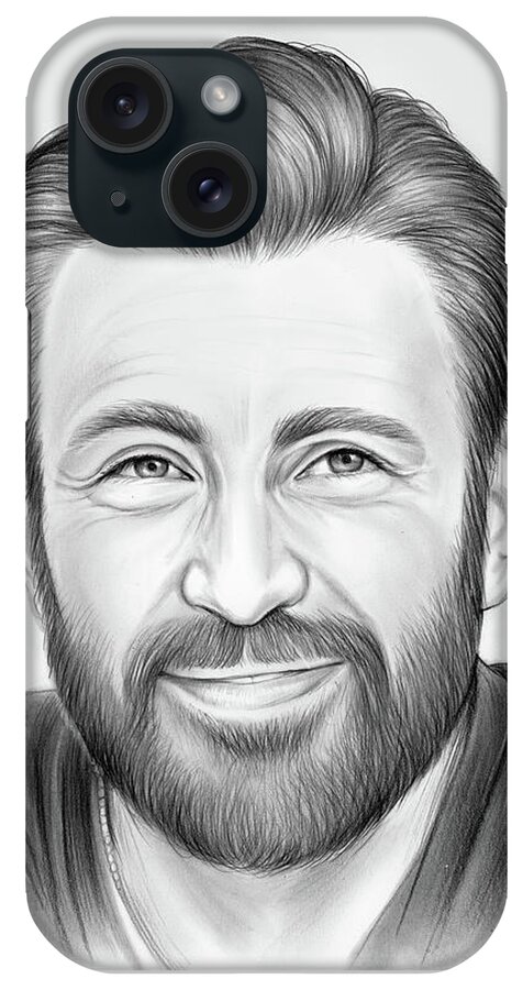 Chris Evans iPhone Case featuring the drawing Chris Evans - pencil by Greg Joens